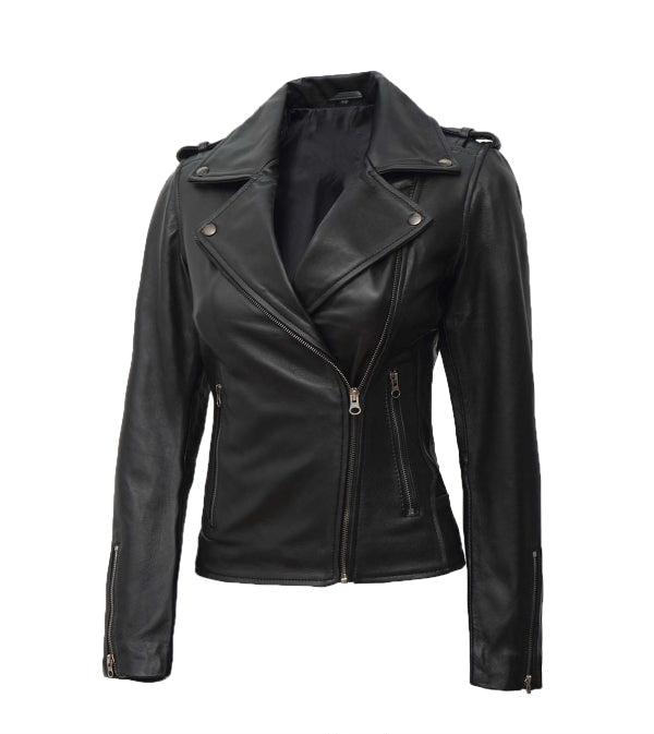 Jnriver JNLJ0157 Women Kirsten Motorcycle Black Asymmetrical Leather jacket