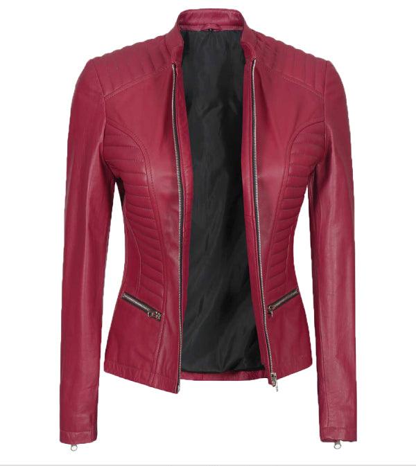 Jnriver JNLJ0178 Women’s Biker Pink Leather Jacket