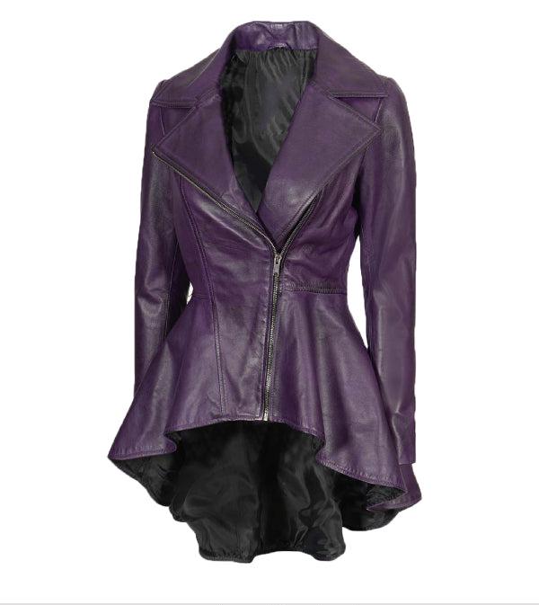 Jnriver JNLJ0179 Womens Purple Leather Peplum Jacket