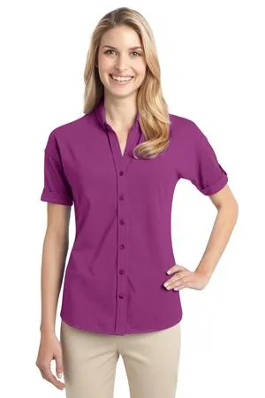 Port Authority L556 Ladies Stretch Pique Button-Front Shirt.