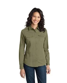 Port Authority L649 Ladies Stain-Release Roll Sleeve Twill Shirt. 