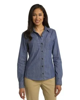 Port Authority L652 Ladies Patch Pockets Denim Shirt.