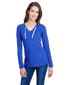 LA3538 LAT Ladies Long Sleeve Fine Jersey Lace-Up T-Shirt