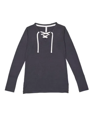 LAT 3538 Womens Fine Jersey Lace-Up Long Sleeve T-Shirt