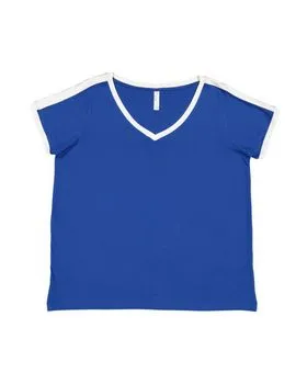 LAT 3832 Womens Curvy Retro Ringer Premium Jersey V-Neck Tee