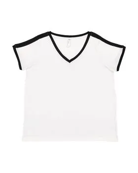 3832 LAT Womens Curvy Retro Ringer Premium Jersey V-Neck Tee