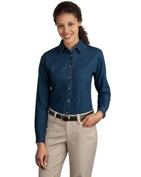 Port & Company LSP10 - Ladies Long Sleeve Value Denim Shirt.