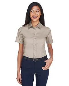 M500SW Harriton Ladies Easy Blend Short-Sleeve Twill Shirt with Stain-Release