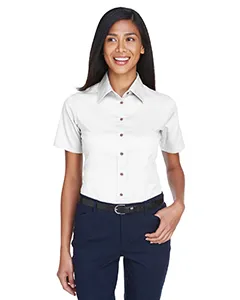 Harriton M500SW Ladies Easy Blend Short-Sleeve Twill Shirt with Stain-Release