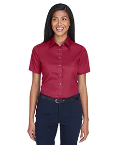 Harriton M500SW Ladies Easy Blend Short-Sleeve Twill Shirt with Stain-Release