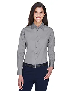 Harriton M500W Ladies Easy Blend Long-Sleeve Twill Shirt with Stain-Release