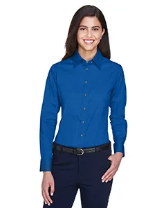 Harriton M500W Ladies Easy Blend Long-Sleeve Twill Shirt with Stain-Release