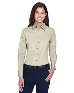 Harriton M500W Ladies Easy Blend Long-Sleeve Twill Shirt with Stain-Release