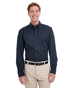 Harriton M581 Mens Foundation 100% Cotton Long-Sleeve Twill Shirt with Teflon