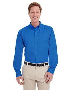 Harriton M581 Mens Foundation 100% Cotton Long-Sleeve Twill Shirt with Teflon