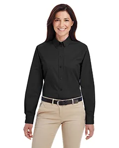 Harriton M581W Ladies Foundation 100% Cotton Long-Sleeve Twill Shirt with Teflon