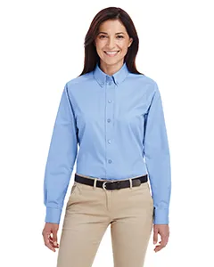 Harriton M581W Ladies Foundation 100% Cotton Long-Sleeve Twill Shirt with Teflon