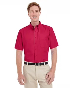 Harriton M582 Mens Foundation 100% Cotton Short-Sleeve Twill Shirt with Teflon