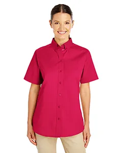 Harriton M582W Ladies Foundation 100% Cotton Short-Sleeve Twill Shirt with Teflon