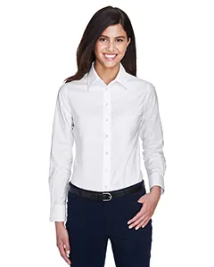Harriton M600W Ladies Long-Sleeve Oxford with Stain-Release