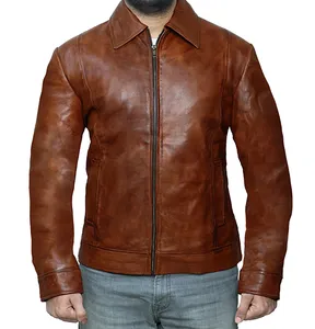 Men's Premium Brown Leather Zipper Jacket