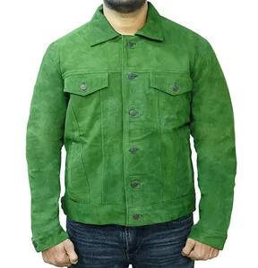 Men’s Green Suede Trucker 100% Real Leather Jacket