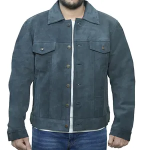 Men’s Grey Suede Trucker 100% Real Leather Jacket