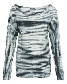 MV Sport W20173 Womens French Terry Off-the-Shoulder Tie-Dyed Sweatshirt