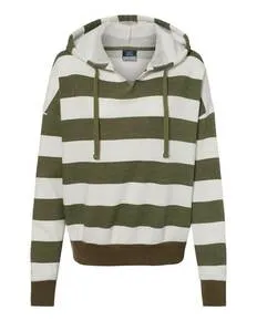 MV Sport W21721 Womens Striped Fleece Boxy Hooded Sweatshirt