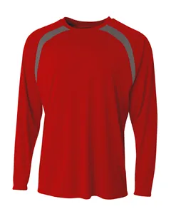 N3003 A4 Mens Spartan Long Sleeve Color Block Crew Neck T-Shirt
