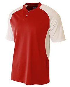 A4 N3315 Adult Performance Contrast 2 Button Baseball Henley T-Shirt