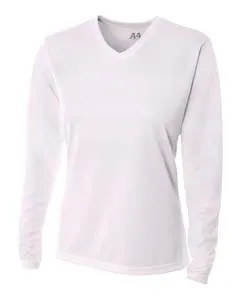 A4 NW3255 Ladies Birds-Eye Mesh Long Sleeve V-Neck T-Shirt