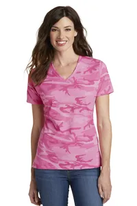 Port & Company LPC54VC  Ladies Core Cotton Camo V-Neck Tee.