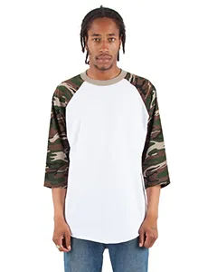 Shaka Wear SHRAGCM Adult 6 oz., 3/4-Sleeve Camo Raglan T-Shirt