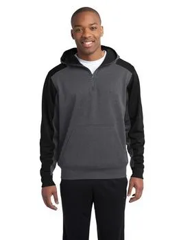 Sport-Tek ST249 Tech Fleece Colorblock 1/4-Zip Hooded Sweatshirt.