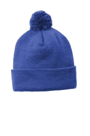 Sport-Tek STC37 Solid Pom Pom Beanie.