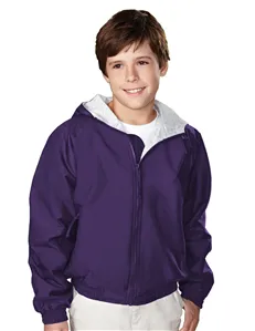 Tri-Mountain 3500 Youth nylon hooded jacket with jersey lining.