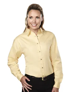 Tri-Mountain 762 Women 60/40 stain resistant long sleeve twill shirt.