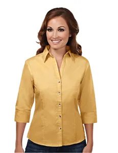 Tri-Mountain 763 Women 60/40 stain resistant open neck 3/4 sleeve shirt.