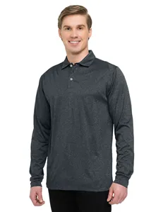 Tri-Mountain GOLD K209LS Men 5 oz. 100% polyester heather jersey long sleeve polo with UltraCoolA moisture-wicking tech.