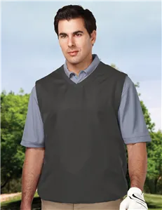 Tri-Mountain J2612 Men 100% Polyester Micro W/R V-Neck Vest with 2 zip slash pockets & elastic bottom.