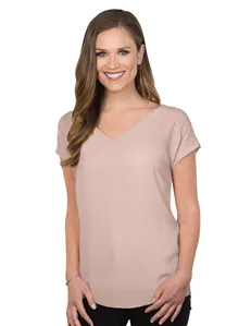 Tri-Mountain Lilac Bloom LB728 Women Short Sleeve V-Neck Blouse