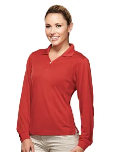 Tri-Mountain Performance 656 Women Poly UltraCool pique y-neck long sleeve golf shirt.