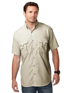 Tri-Mountain Performance 703 Men nylon shirt with UPF protection and ventilated back.
