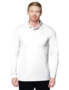 Tri-Mountain Performance K020PLS 5 oz. 100% polyester mini-pique long sleeve pocketed polo featuring moisture-wicking.
