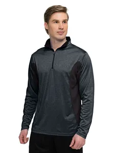 Tri-Mountain Performance K210 Men 5 oz. 100% polyester heather jersey long sleeve A¼-zip pullover w/ UltraCoolA moisture-wicking