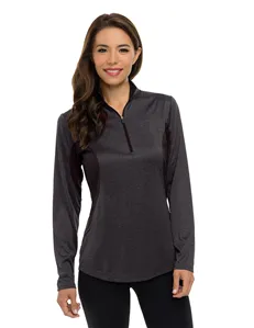 Tri-Mountain Performance KL210 Women 5 oz. 100% polyester heather jersey long sleeve A¼-zip pullover UltraCoolA moisture-wicking.