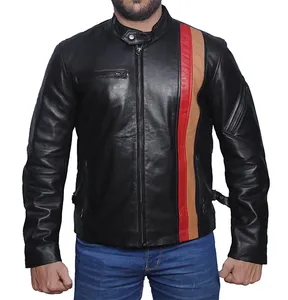 X Men Scott Cyclops Red Stripe Panels Leather Jacket