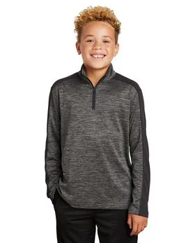 Sport-Tek YST397 Youth PosiCharge Electric Heather Colorblock 1/4-Zip Pullover.