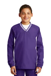 Sport-Tek YST62 Youth Tipped V-Neck Raglan Wind Shirt.